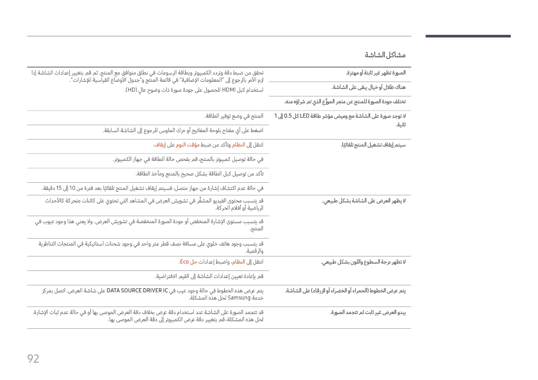 Samsung SBB-SS08FL1/EN, SBB-SS08FL1/NG manual ةزتهم وأ ةتباث ريغ رهظت ةروصلا, ةشاشلا لىع ىقبي لايخ وأ للاظ كانه, ةيناث 