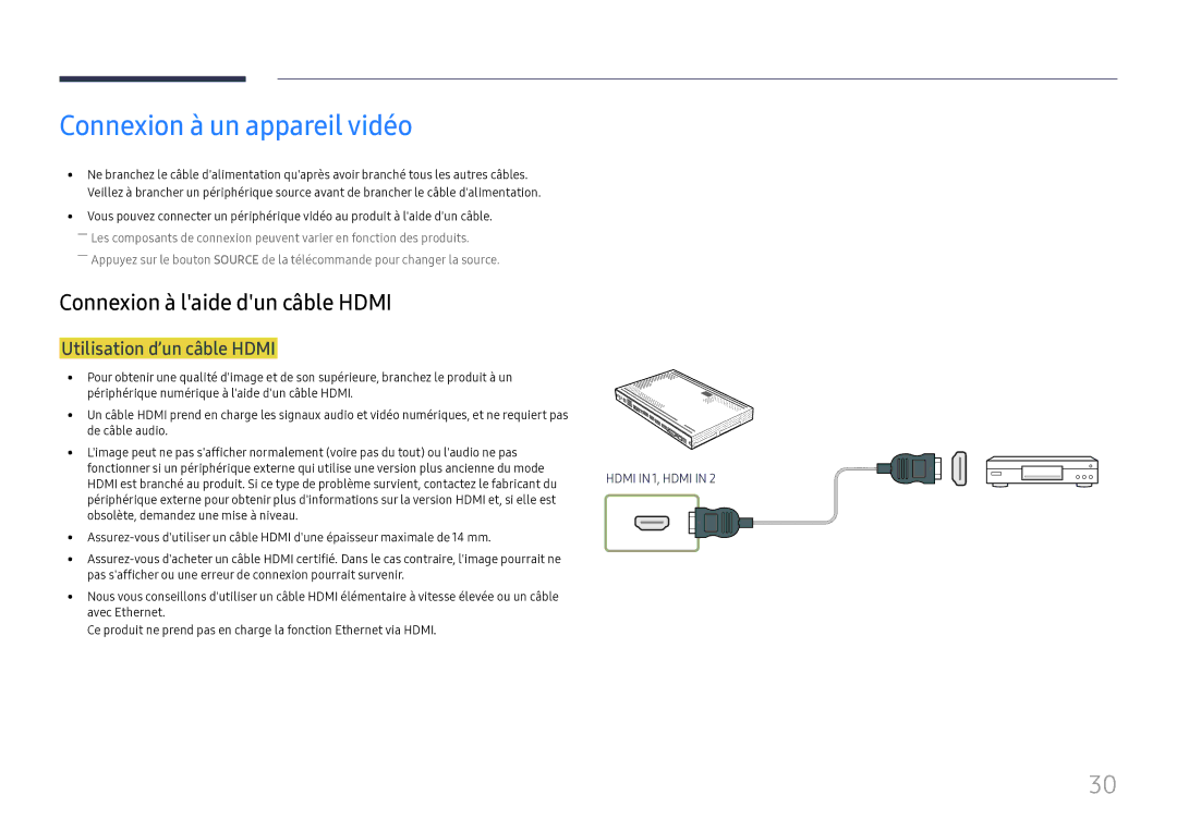 Samsung SBB-SS08FL1/EN manual Connexion à un appareil vidéo, Utilisation d’un câble Hdmi 