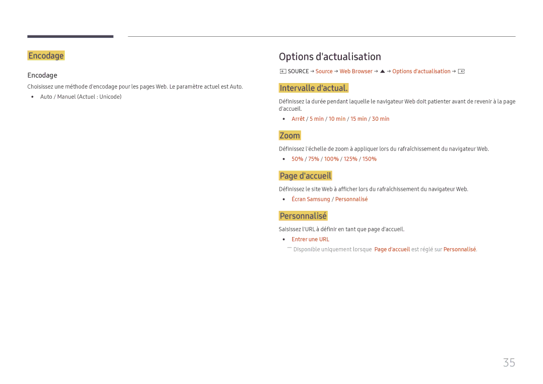 Samsung SBB-SS08FL1/EN manual Options dactualisation 