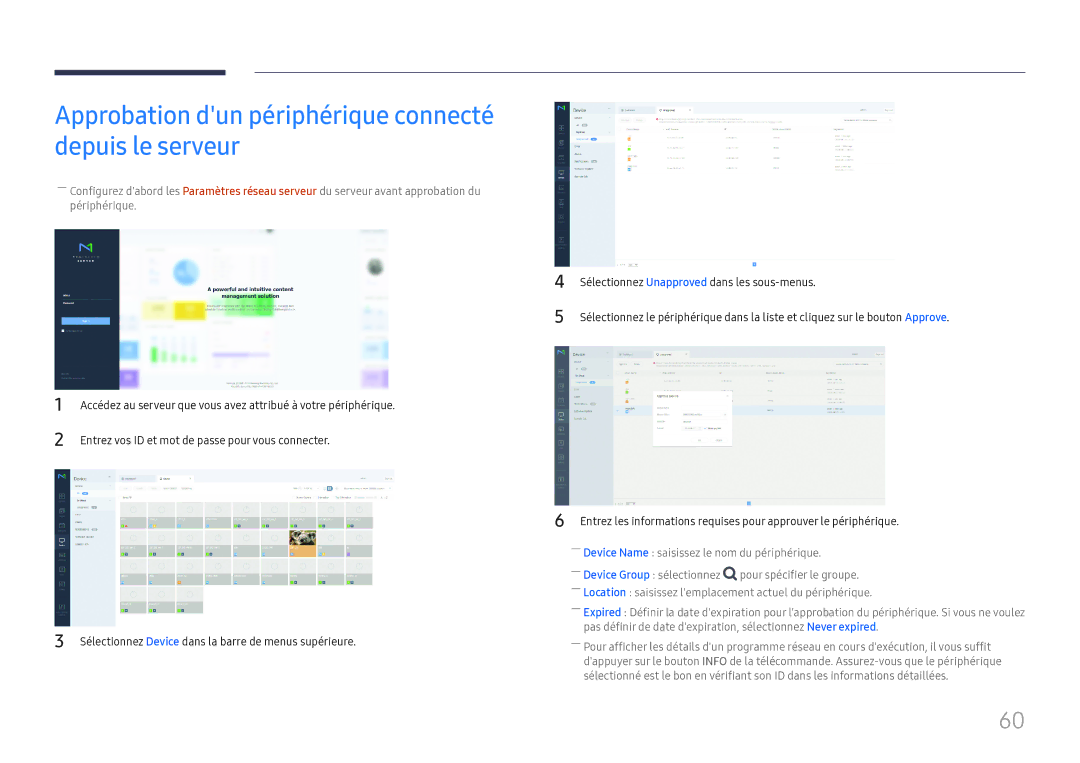 Samsung SBB-SS08FL1/EN manual Approbation dun périphérique connecté depuis le serveur 