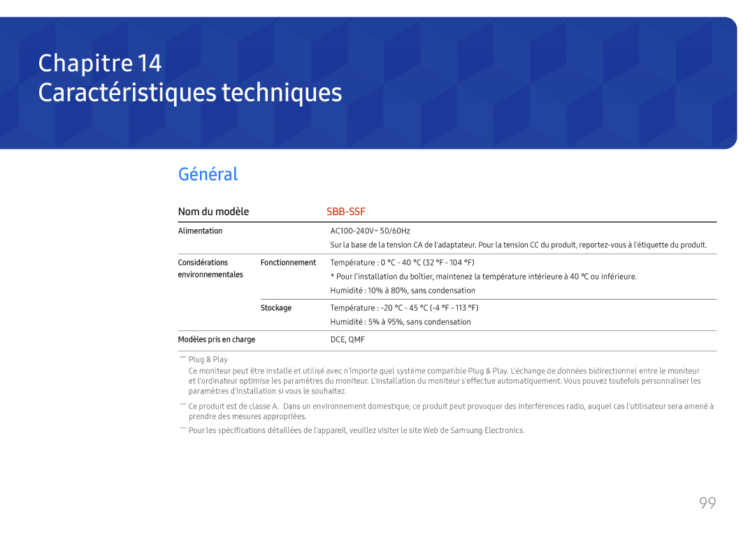 Samsung SBB-SS08FL1/EN manual Caractéristiques techniques, Nom du modèle 