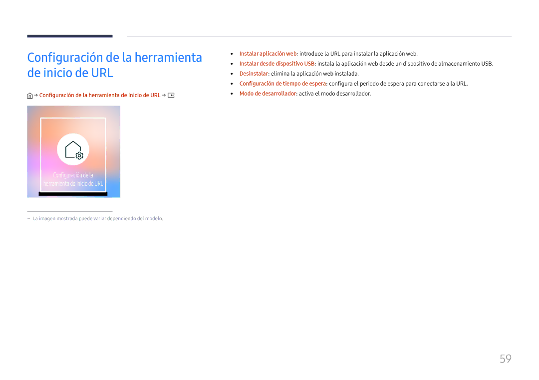 Samsung SBB-SS08FL1/EN manual Configuración de la herramienta de inicio de URL 