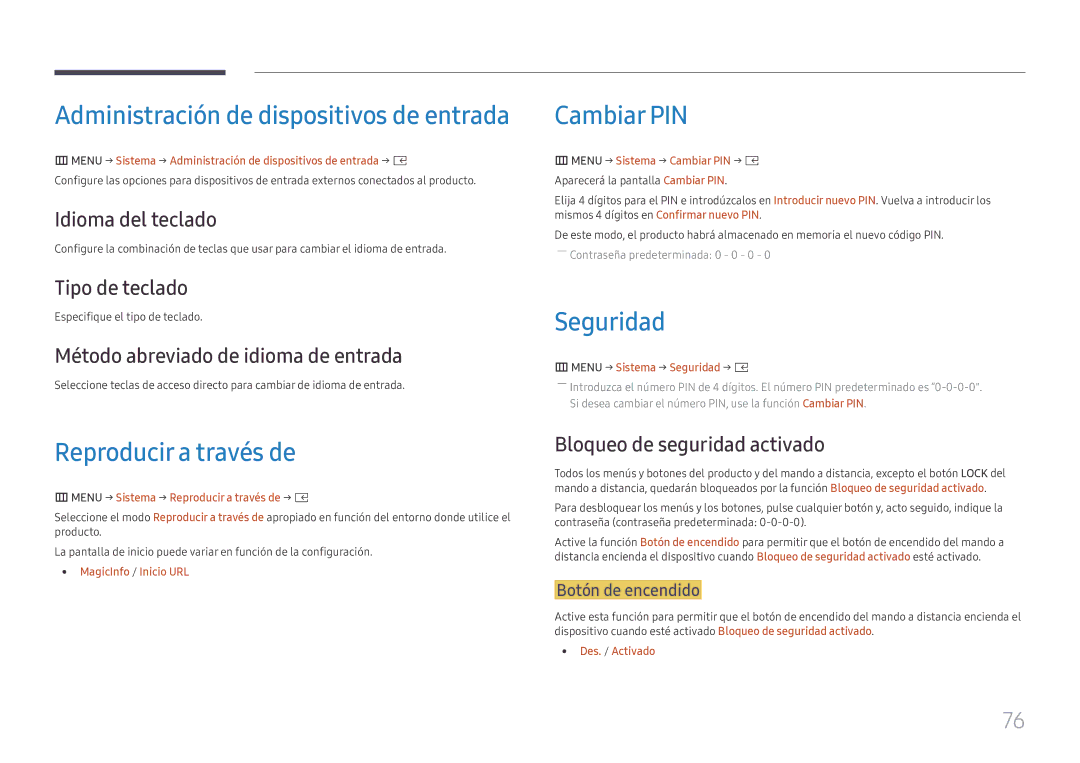 Samsung SBB-SS08FL1/EN manual Reproducir a través de, Cambiar PIN, Seguridad 