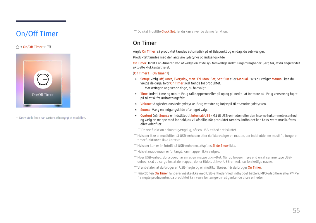 Samsung SBB-SS08FL1/EN manual On Timer, → On/Off Timer → E 