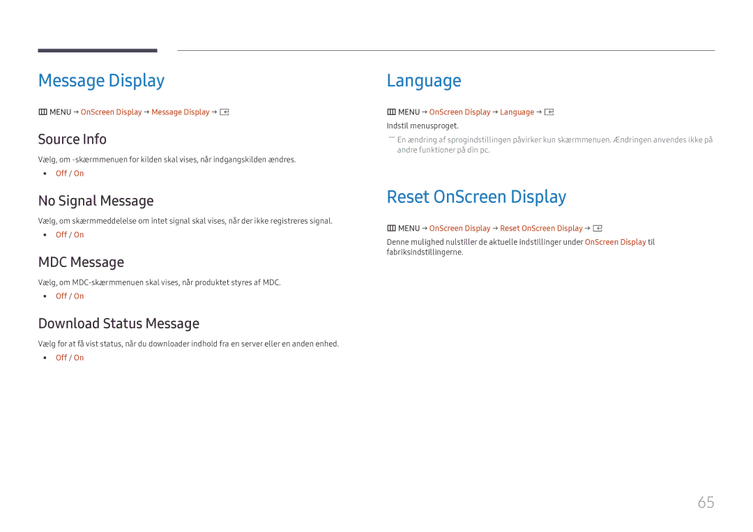 Samsung SBB-SS08FL1/EN manual Message Display, Language, Reset OnScreen Display 