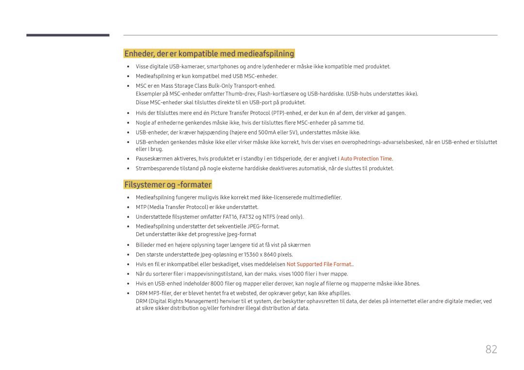Samsung SBB-SS08FL1/EN manual Enheder, der er kompatible med medieafspilning, Filsystemer og -formater 