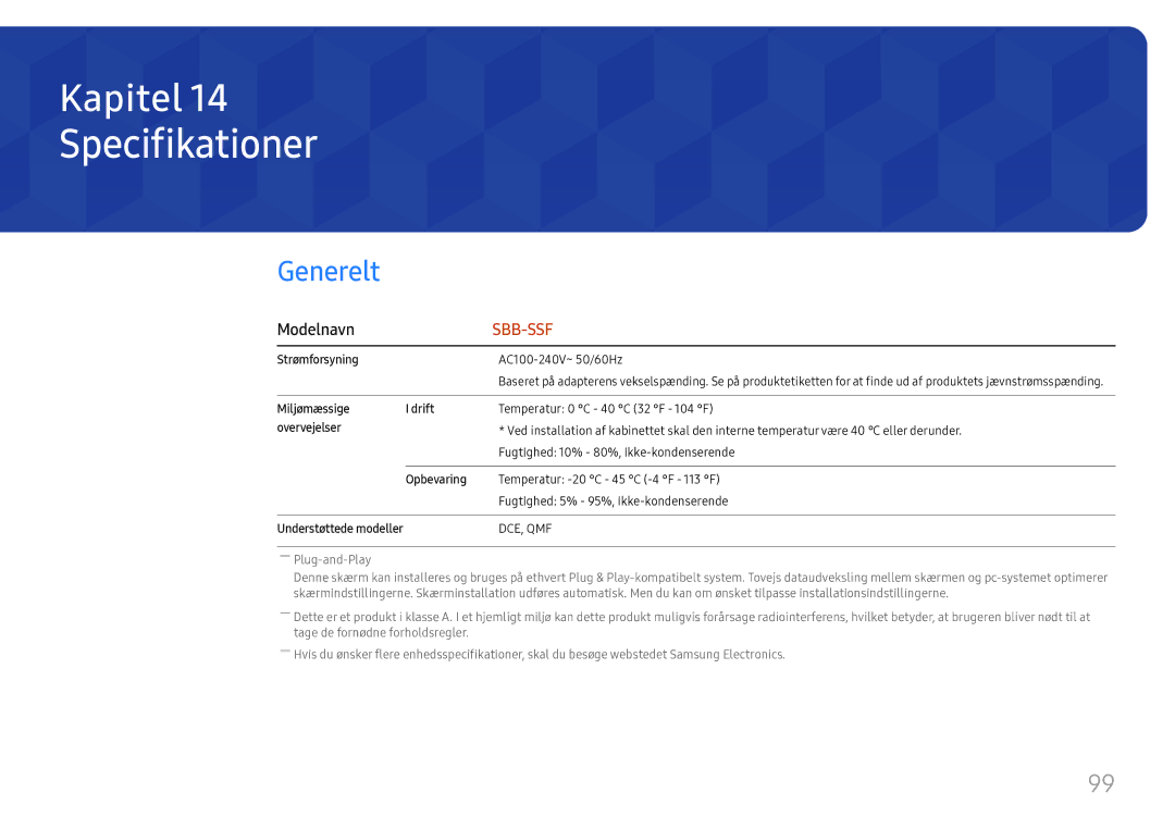 Samsung SBB-SS08FL1/EN manual Specifikationer, Generelt, Modelnavn 