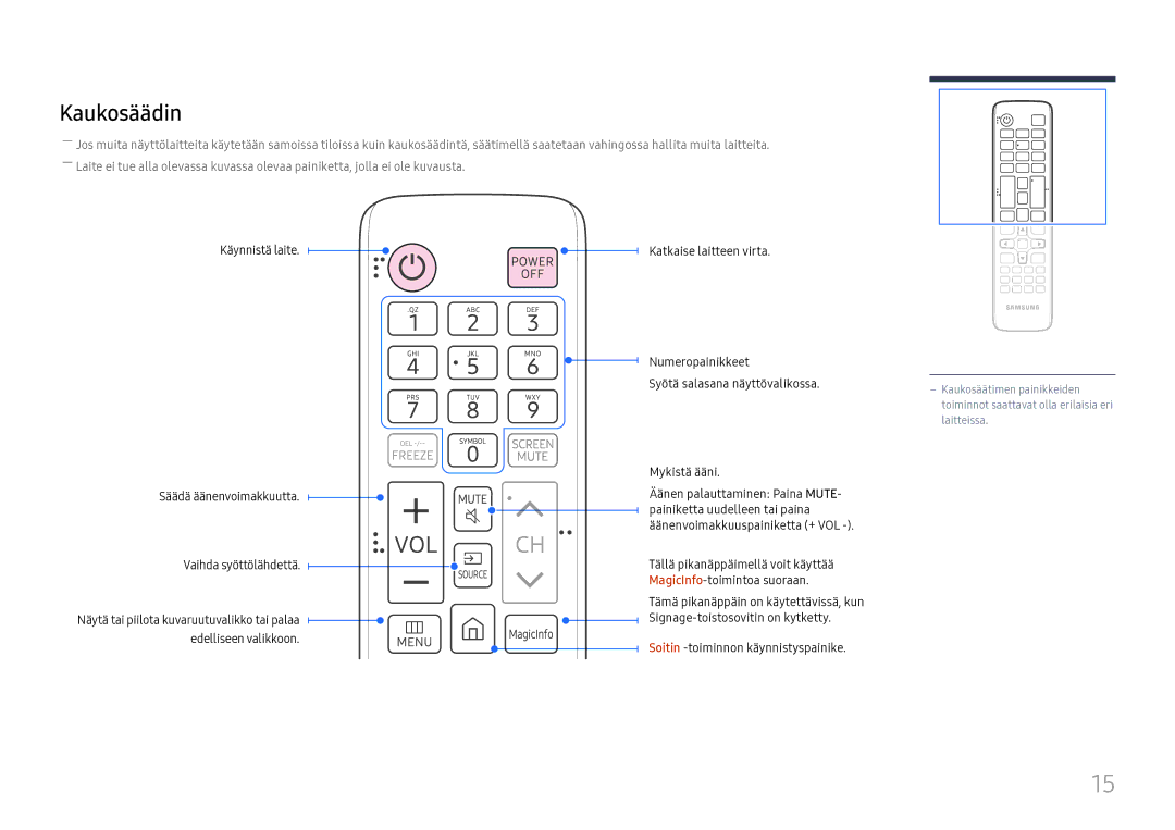 Samsung SBB-SS08FL1/EN manual Kaukosäädin 