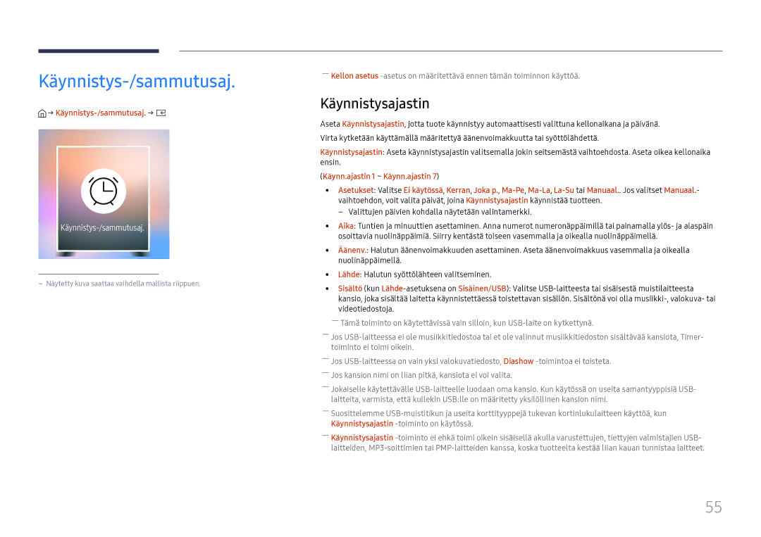 Samsung SBB-SS08FL1/EN manual Käynnistysajastin, → Käynnistys-/sammutusaj. → E 