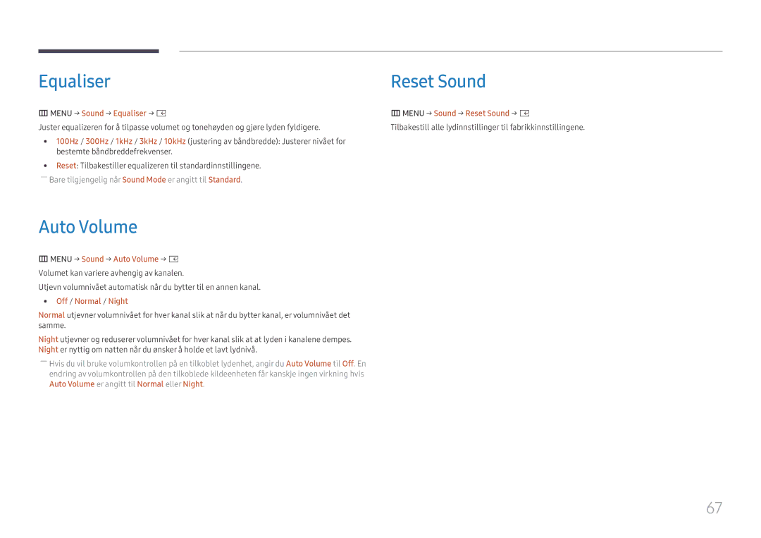 Samsung SBB-SS08FL1/EN manual Equaliser Reset Sound, Auto Volume 