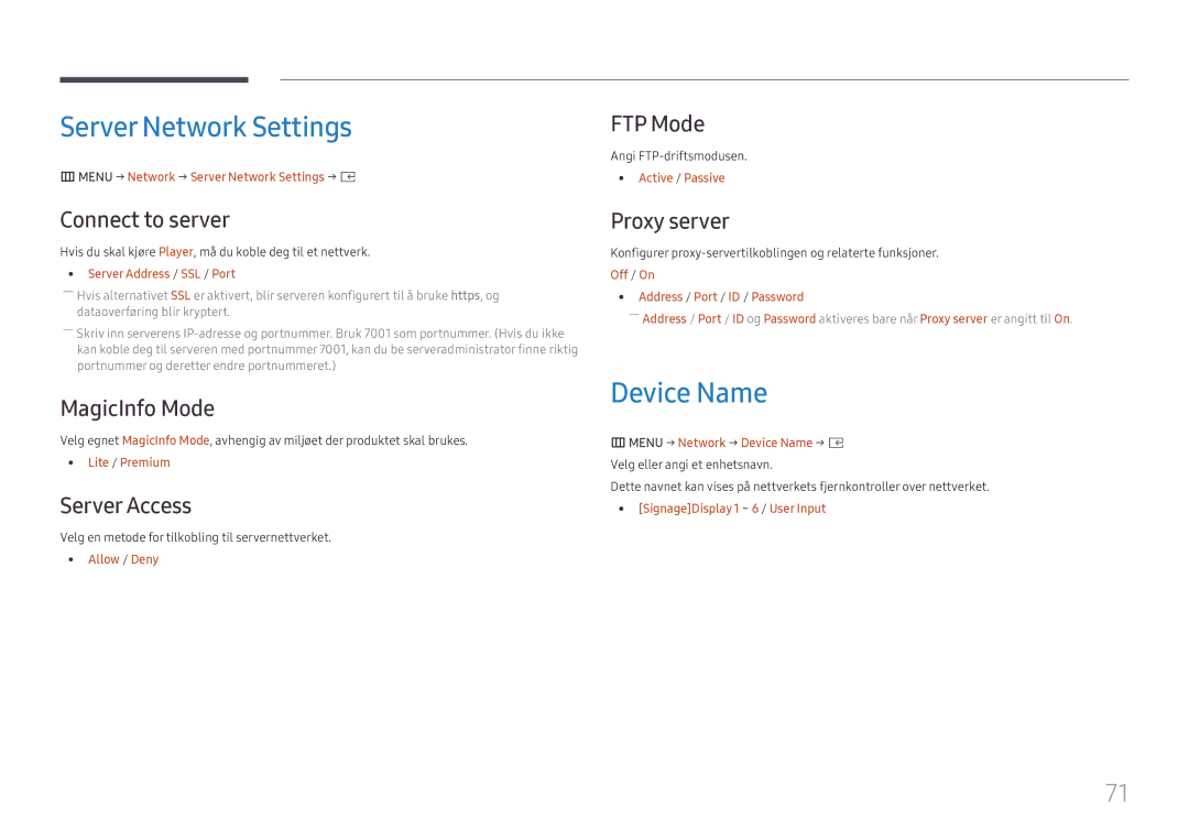 Samsung SBB-SS08FL1/EN manual Server Network Settings, Device Name 