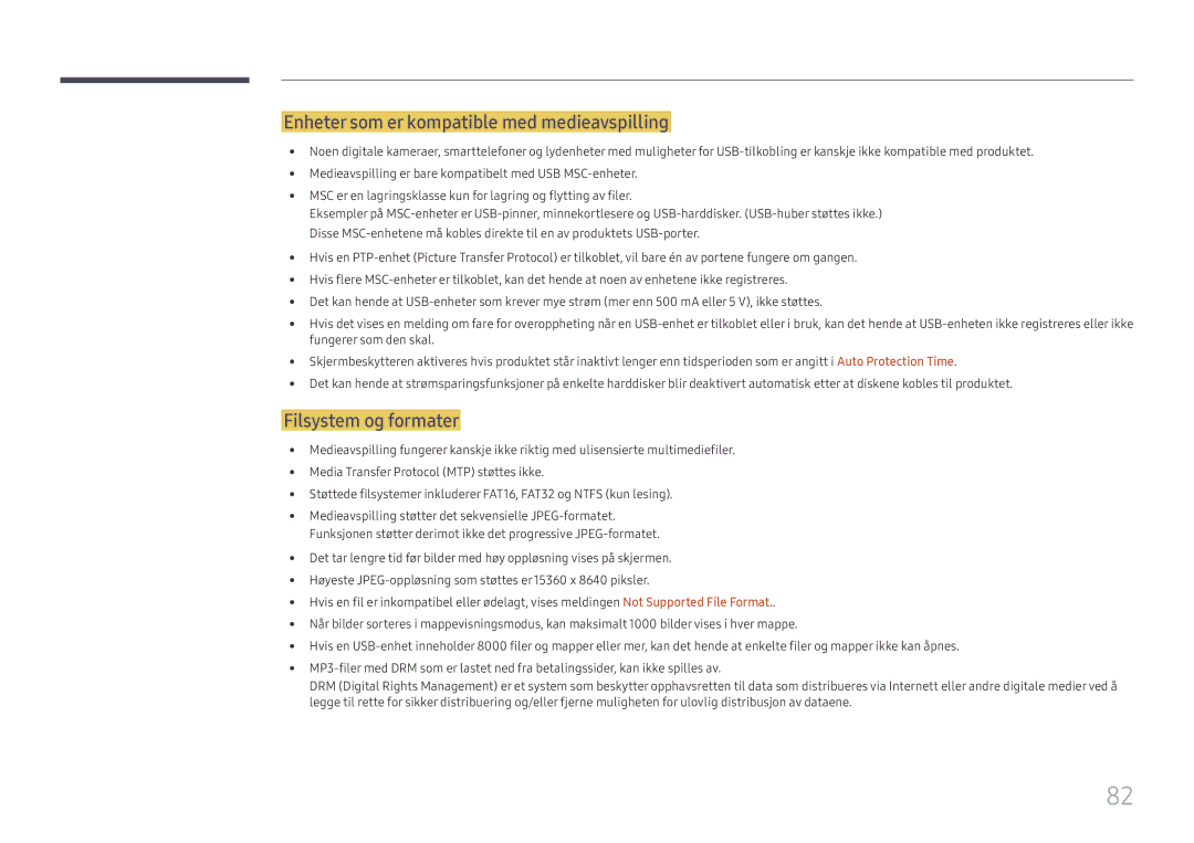 Samsung SBB-SS08FL1/EN manual Enheter som er kompatible med medieavspilling, Filsystem og formater 