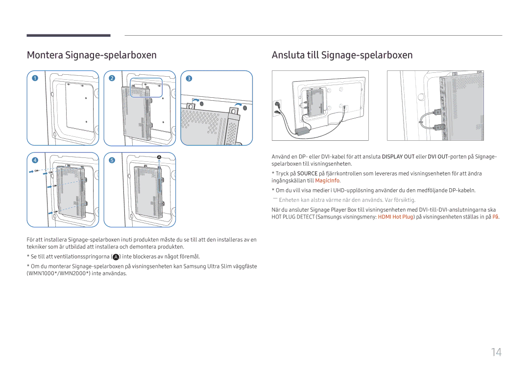 Samsung SBB-SS08FL1/EN manual Montera Signage-spelarboxen, Ansluta till Signage-spelarboxen 