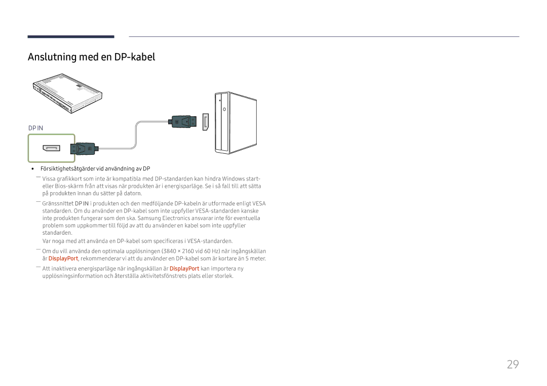 Samsung SBB-SS08FL1/EN manual Anslutning med en DP-kabel 