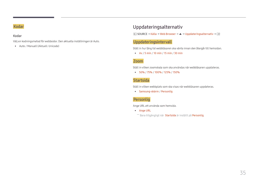 Samsung SBB-SS08FL1/EN manual Uppdateringsalternativ 