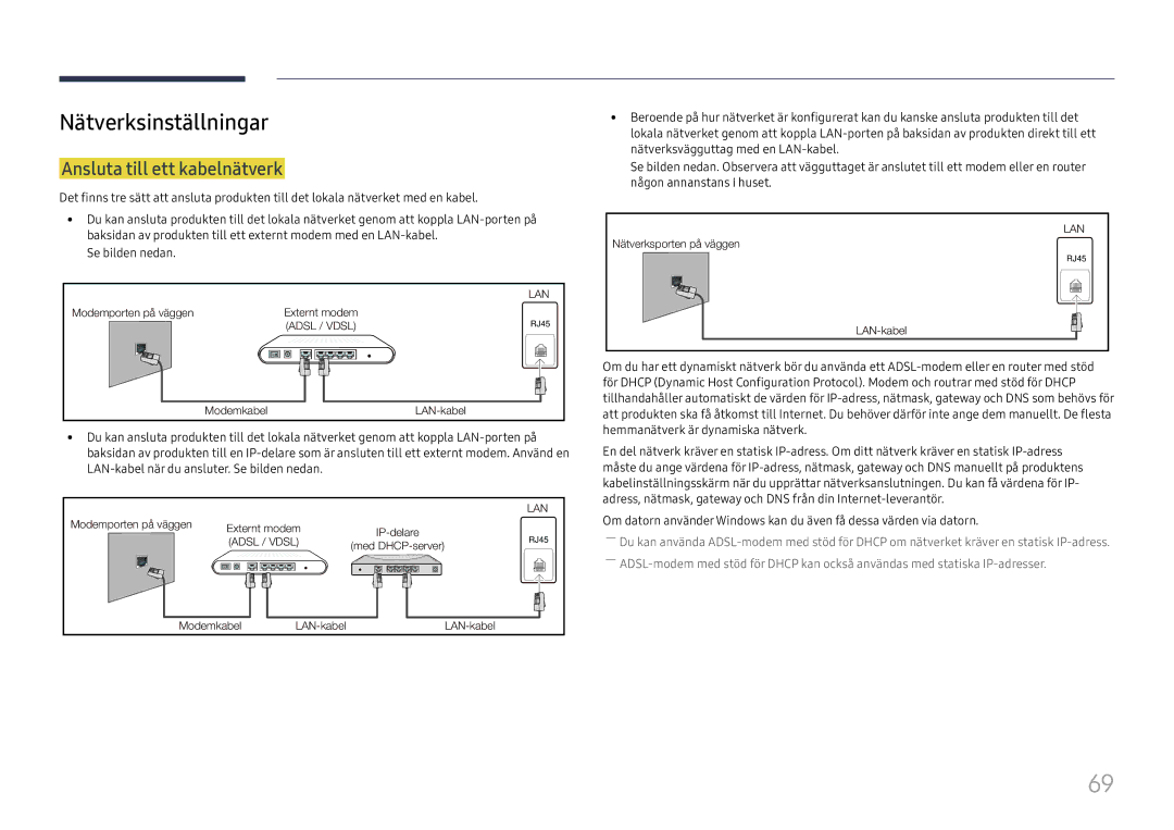 Samsung SBB-SS08FL1/EN manual Nätverksinställningar, Ansluta till ett kabelnätverk 