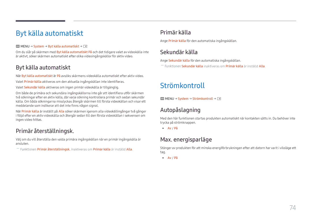 Samsung SBB-SS08FL1/EN manual Byt källa automatiskt, Strömkontroll 