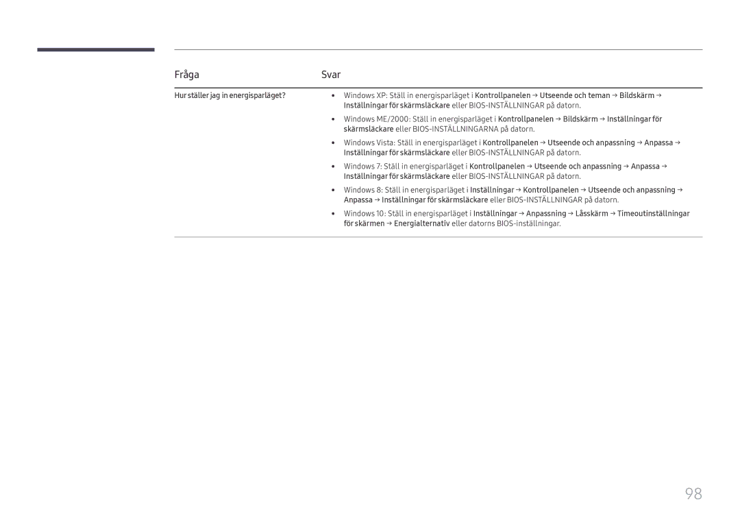 Samsung SBB-SS08FL1/EN manual FrågaSvar, Hur ställer jag in energisparläget? 