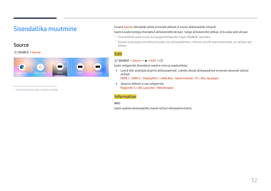 Samsung SBB-SS08FL1/EN manual Sisendallika muutmine, Information, SSOURCE → Source → u→ Edit → E 