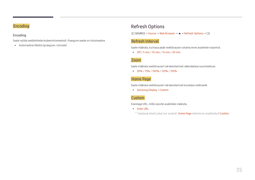 Samsung SBB-SS08FL1/EN manual Refresh Options 