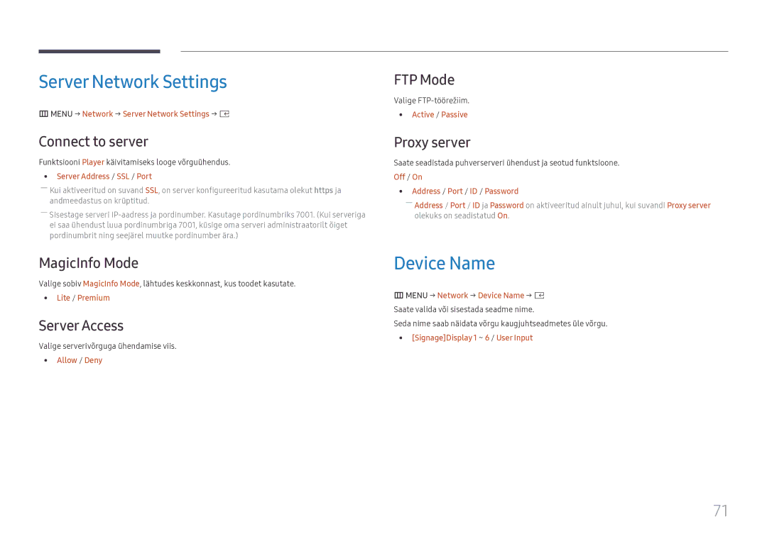 Samsung SBB-SS08FL1/EN manual Server Network Settings, Device Name 