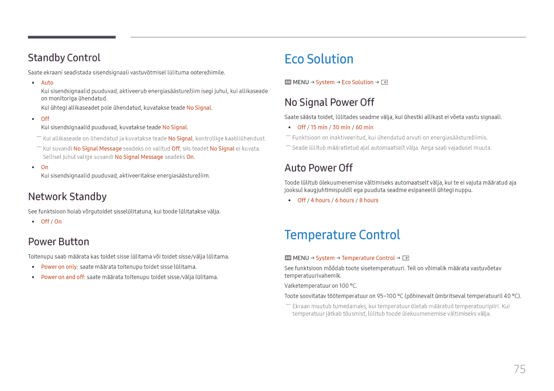 Samsung SBB-SS08FL1/EN manual Eco Solution, Temperature Control 