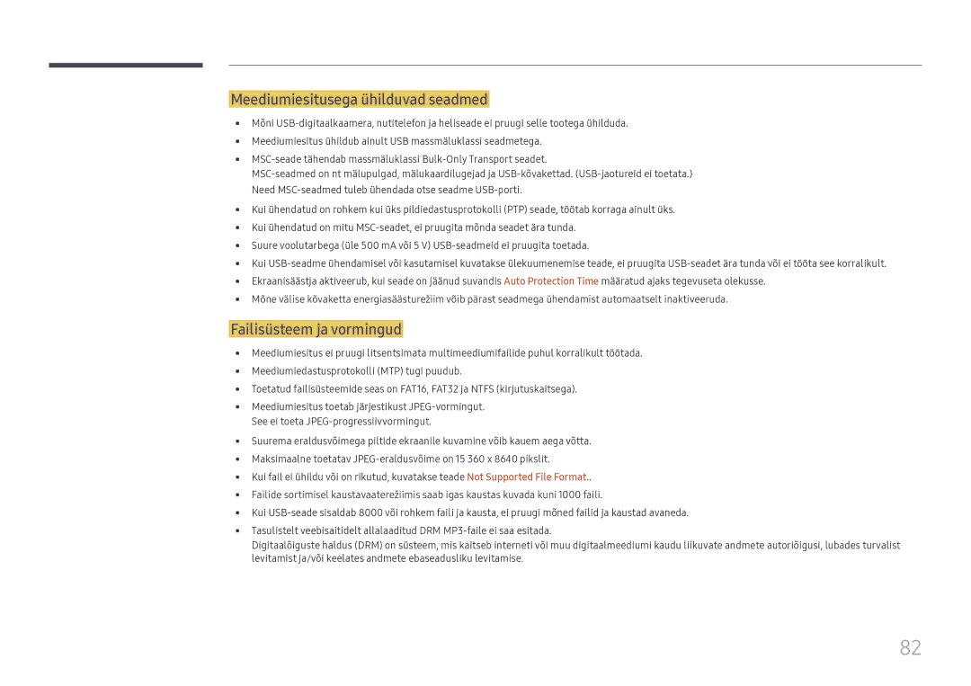 Samsung SBB-SS08FL1/EN manual Meediumiesitusega ühilduvad seadmed, Failisüsteem ja vormingud 