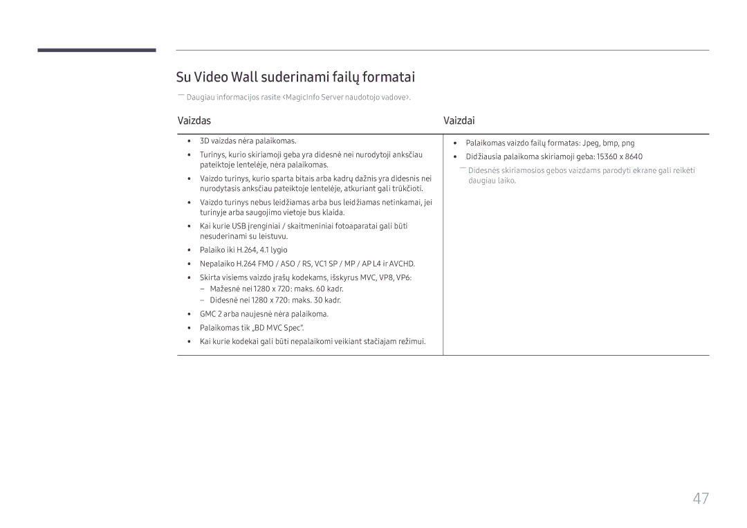 Samsung SBB-SS08FL1/EN manual Su Video Wall suderinami failų formatai, Vaizdas 