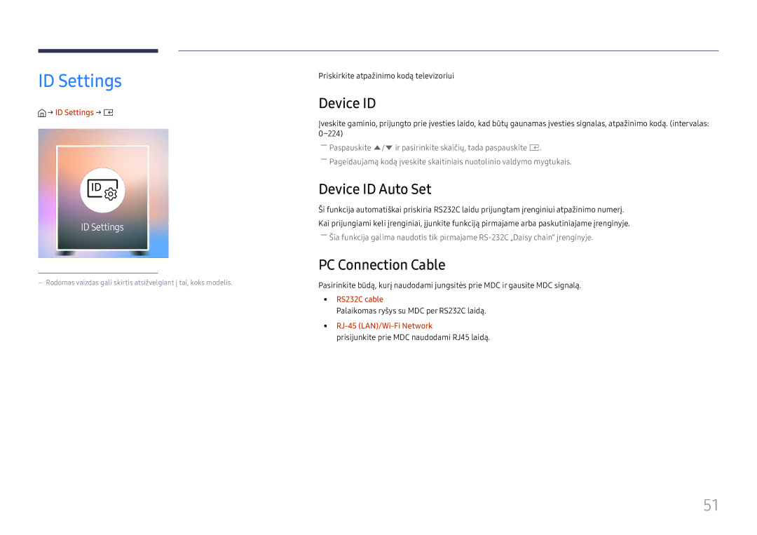 Samsung SBB-SS08FL1/EN manual ID Settings, Device ID Auto Set, PC Connection Cable 