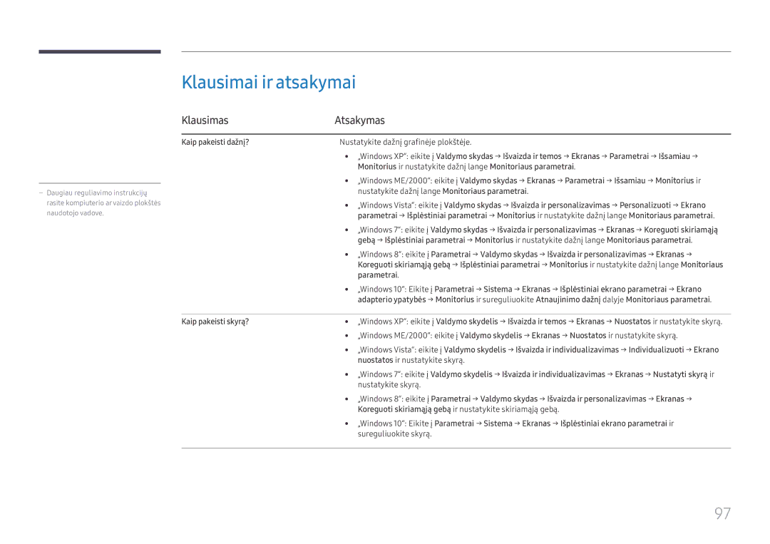 Samsung SBB-SS08FL1/EN Klausimai ir atsakymai, Klausimas Atsakymas, Kaip pakeisti dažnį?, Parametrai, Kaip pakeisti skyrą? 