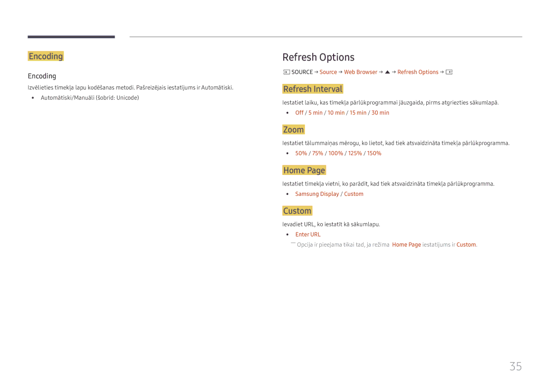 Samsung SBB-SS08FL1/EN manual Refresh Options 