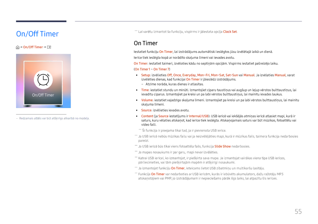 Samsung SBB-SS08FL1/EN manual On Timer, → On/Off Timer → E 