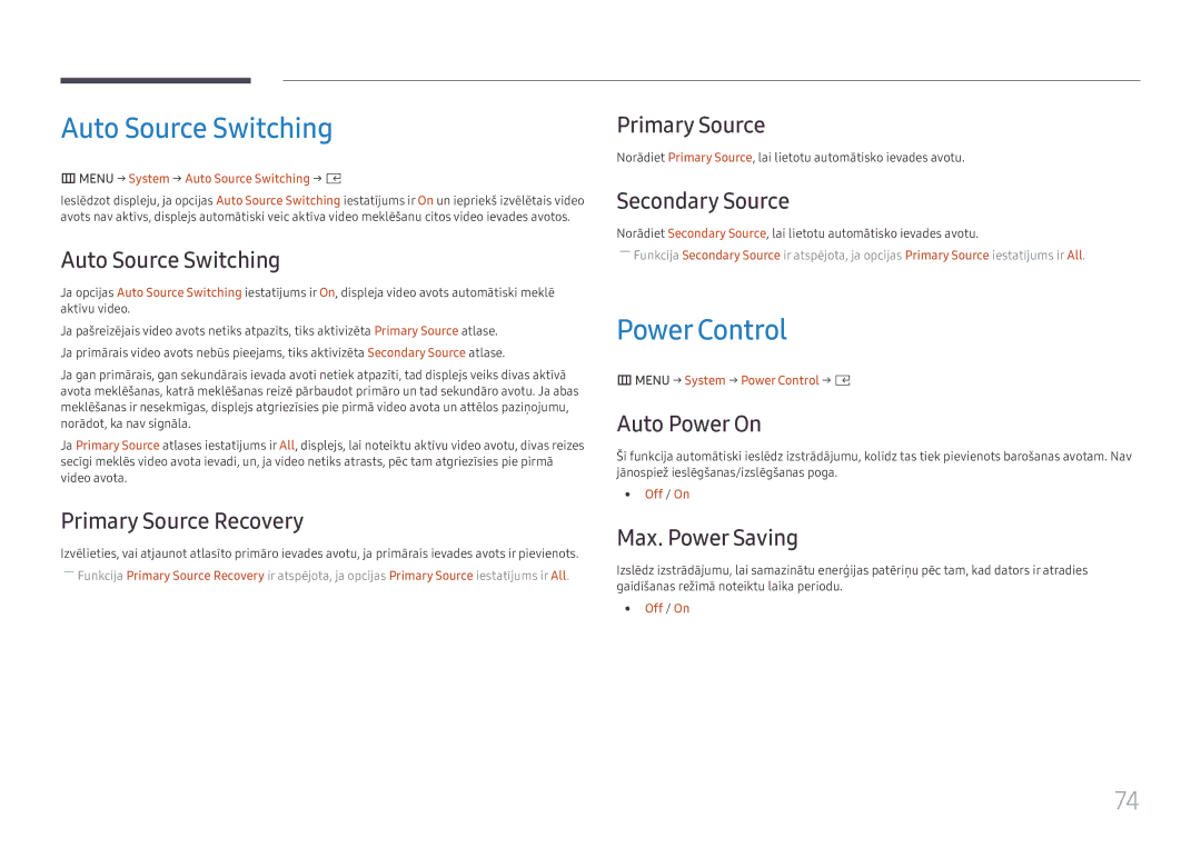 Samsung SBB-SS08FL1/EN manual Auto Source Switching, Power Control 