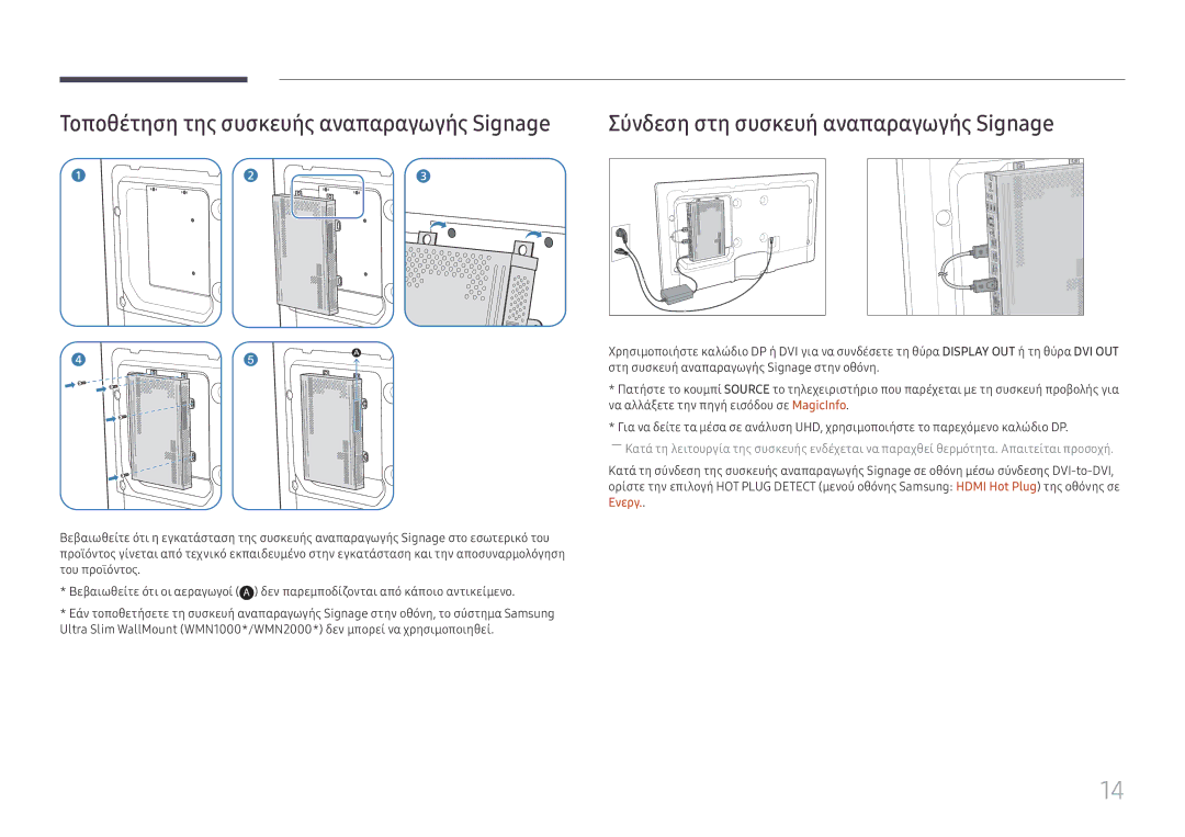 Samsung SBB-SS08FL1/EN manual Τοποθέτηση της συσκευής αναπαραγωγής Signage 