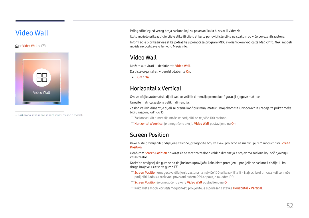 Samsung SBB-SS08FL1/EN manual Video Wall, Horizontal x Vertical, Screen Position 