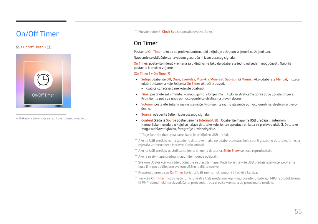 Samsung SBB-SS08FL1/EN manual On Timer, → On/Off Timer → E 