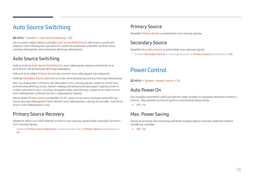 Samsung SBB-SS08FL1/EN manual Auto Source Switching, Power Control 