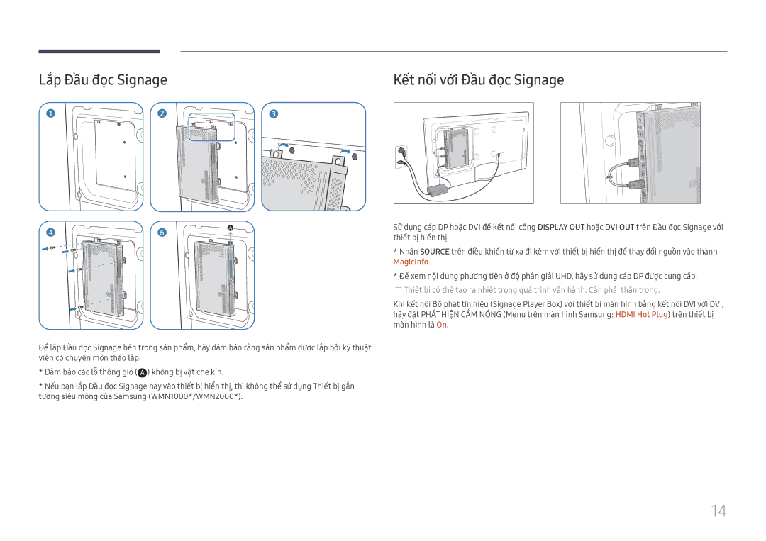 Samsung SBB-SS08FL1/XY manual Lắp Đầu đọ̣c Signage Kết nối với Đầu đọ̣c Signage 