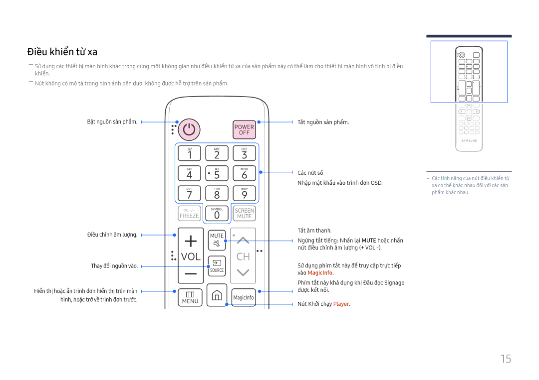 Samsung SBB-SS08FL1/XY manual Điề̀u khiển từ̀ xa 