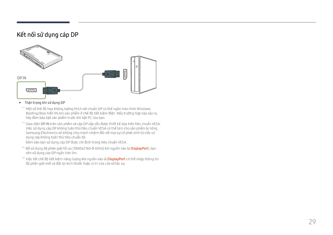 Samsung SBB-SS08FL1/XY manual Kết nối sử dụng cáp DP, Thận trong khi sử dụng DP 