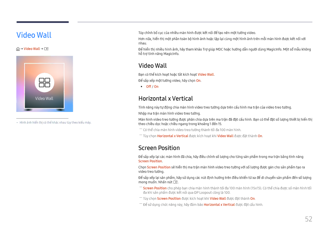 Samsung SBB-SS08FL1/XY manual Video Wall, Horizontal x Vertical, Screen Position 
