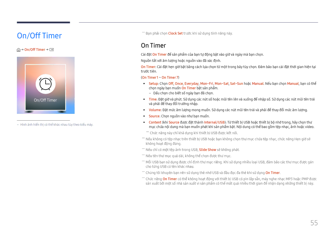 Samsung SBB-SS08FL1/XY manual On Timer, → On/Off Timer → E 