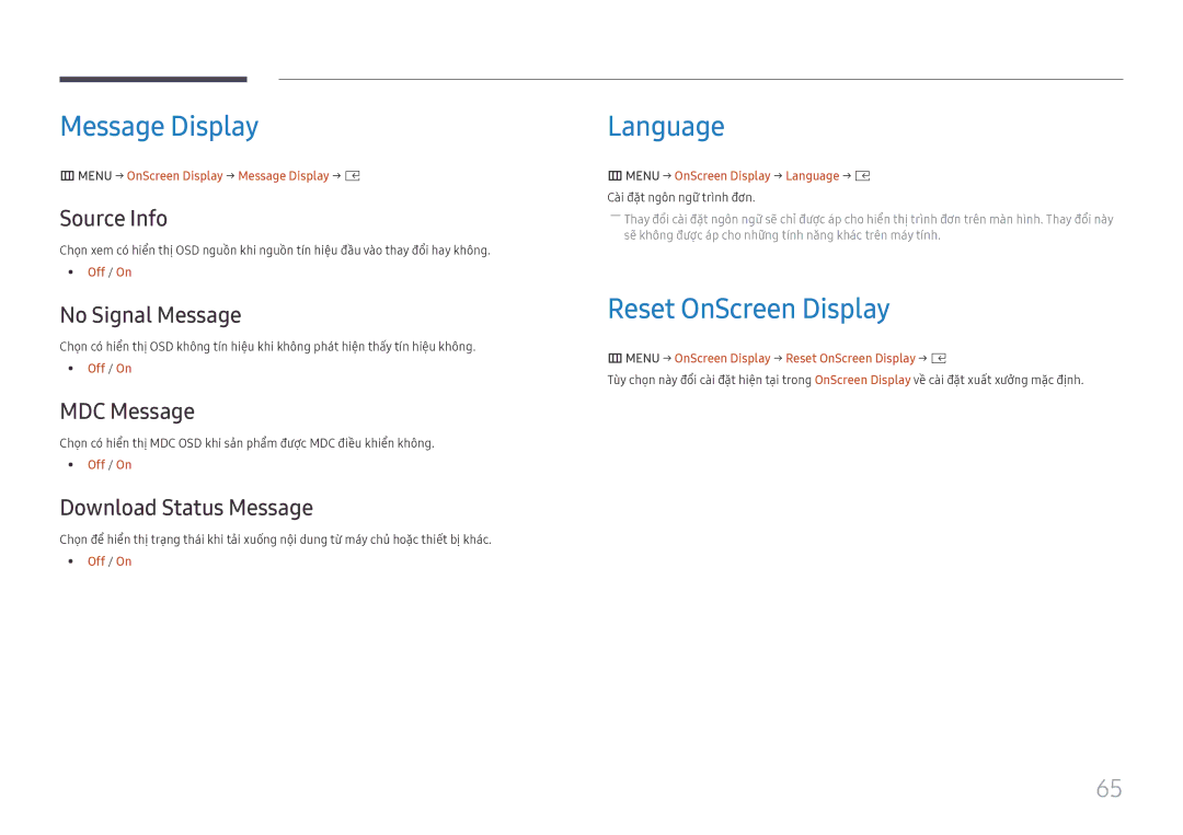 Samsung SBB-SS08FL1/XY manual Message Display, Language, Reset OnScreen Display 