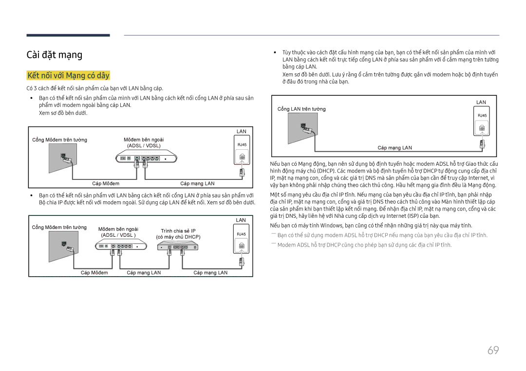 Samsung SBB-SS08FL1/XY manual Cài đặt mạng, Kêt nôi vơi Mạng co dây 