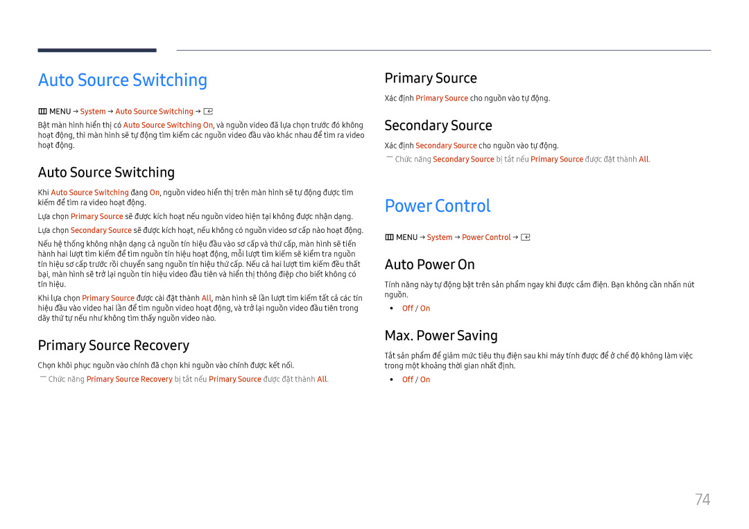 Samsung SBB-SS08FL1/XY manual Auto Source Switching, Power Control 