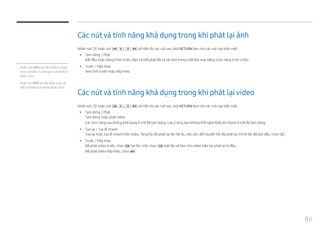 Samsung SBB-SS08FL1/XY manual Cac nút và tính năng khả dung trong khi phat lại ảnh 