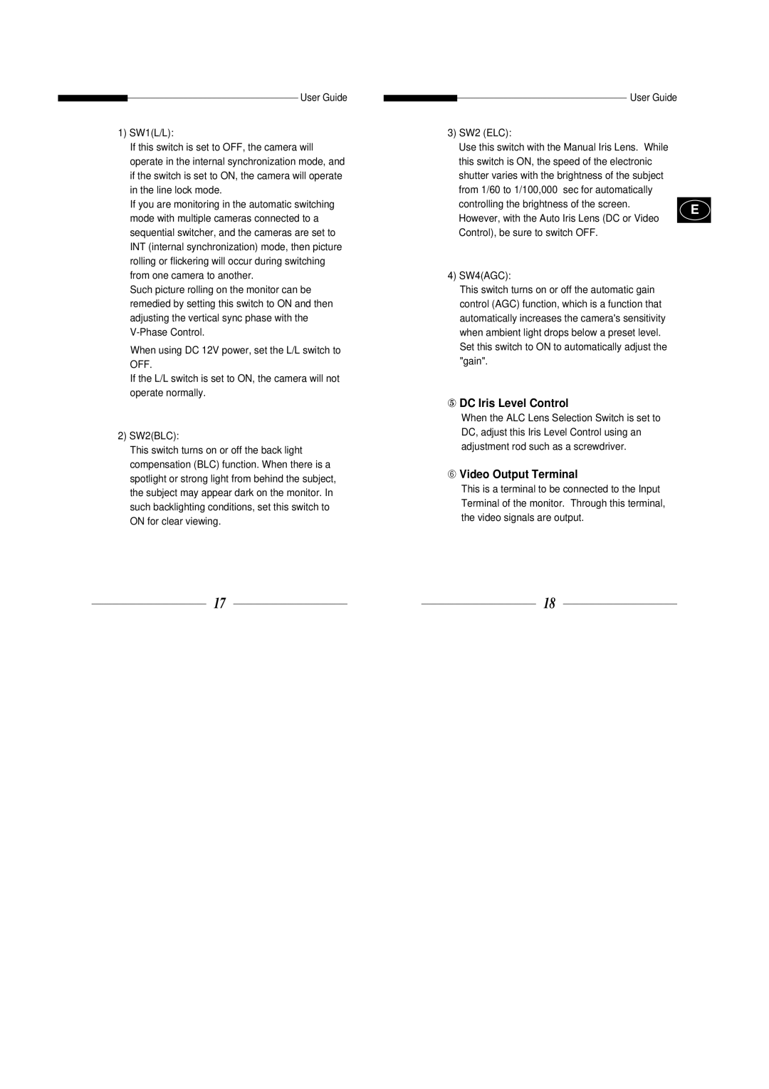 Samsung SBC-301AP, SBC-300AP manual ⑤ DC Iris Level Control, ➅ Video Output Terminal 