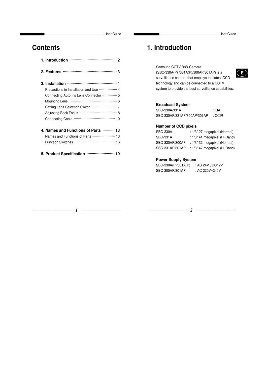 Samsung SBC-301AP, SBC-300AP manual Contents, Introduction 