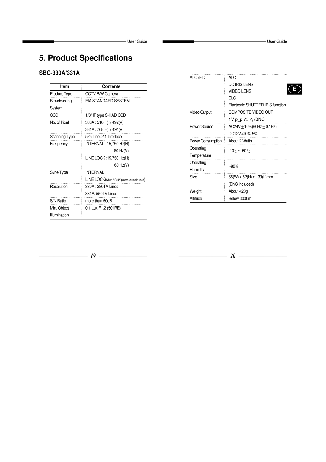 Samsung SBC-330AP, SBC-301AP, SBC-300AP, SBC-330AN, SBC-331AP/XEV manual Product Specifications, SBC-330A/331A, Contents 