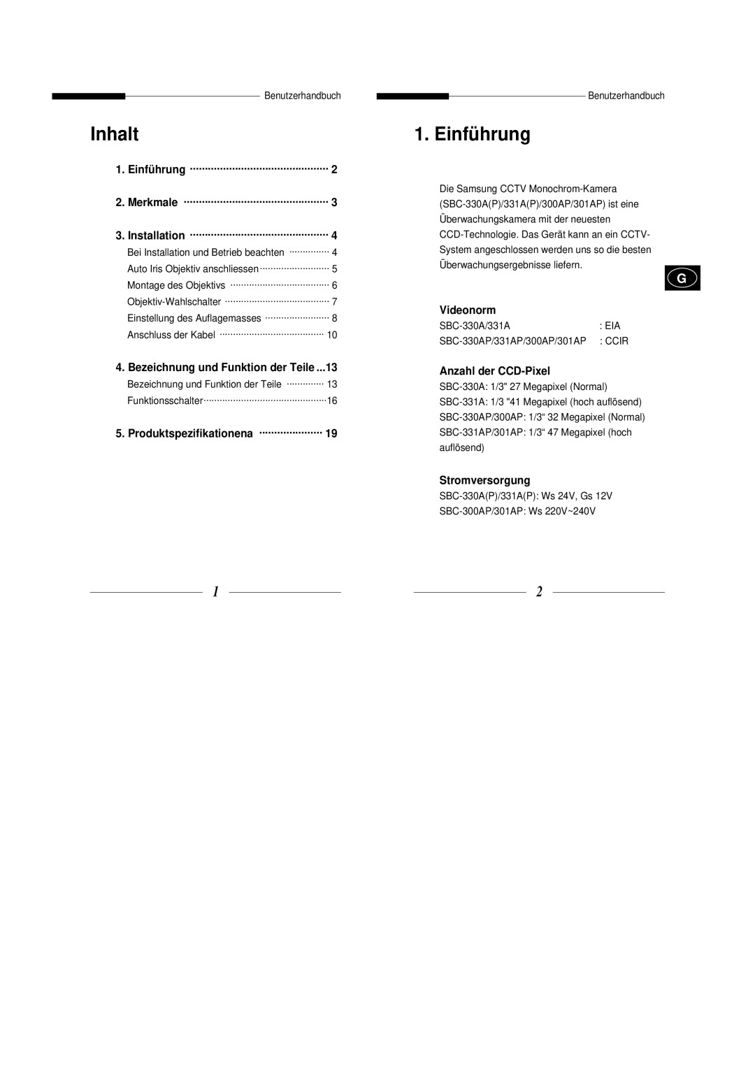 Samsung SBC-330AP, SBC-301AP, SBC-300AP, SBC-330AN, SBC-331AP/XEV manual Inhalt, Einführung 